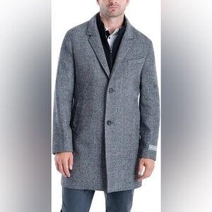 NWT 42L Michael Kors Men's Pike Slim-Fit Top Coat black/white Herringbone